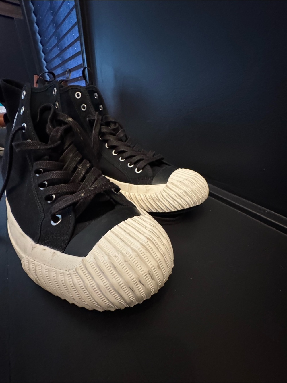 P.F. Flyers Black Canvas High-Top Sneakers with White Ribbed Toe
